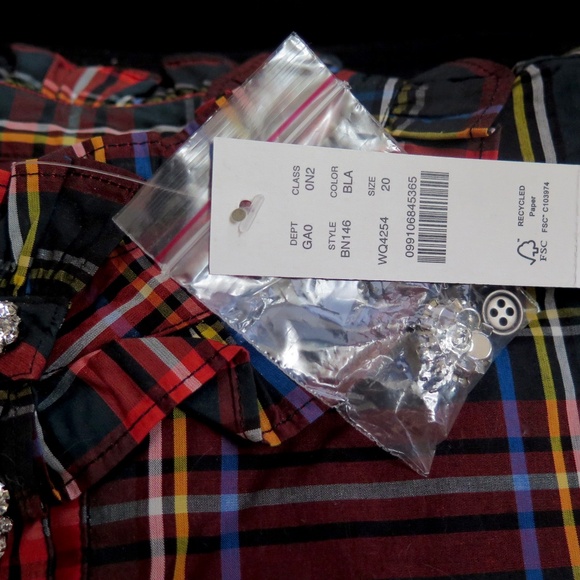 J. Crew NWT Size 20 Jeweled Button Ruffled Popover Top Stewart Tartan Plaid - Picture 10 of 13